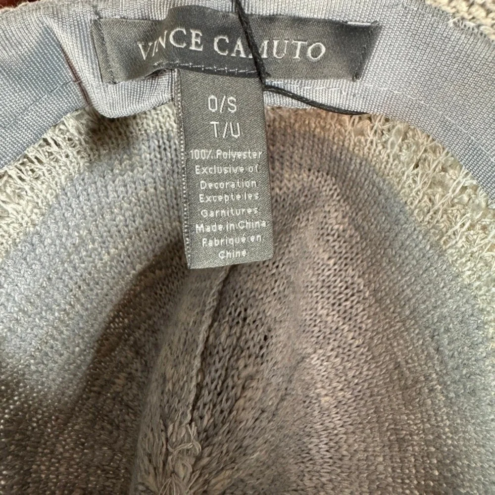 Vince Camuto Grey Knit Fedora Hat Silver Logo Crest One Size